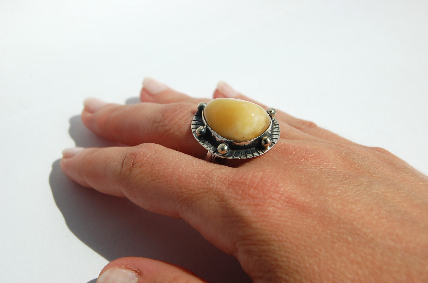 Amber Chunky Ring Silver
